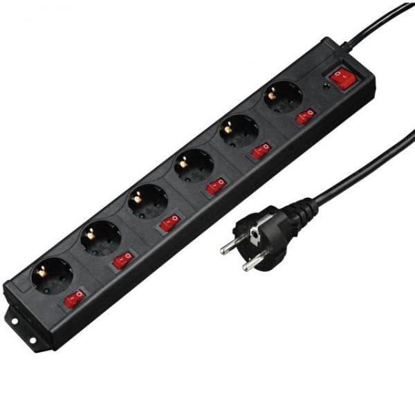 Regleta 6 Tomas+7 Inter.+Sobre Tension Negro Hama