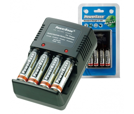 Cargador 4 Pilas AA/AAA ó 2 Pilas 9v Recargables PowerBase