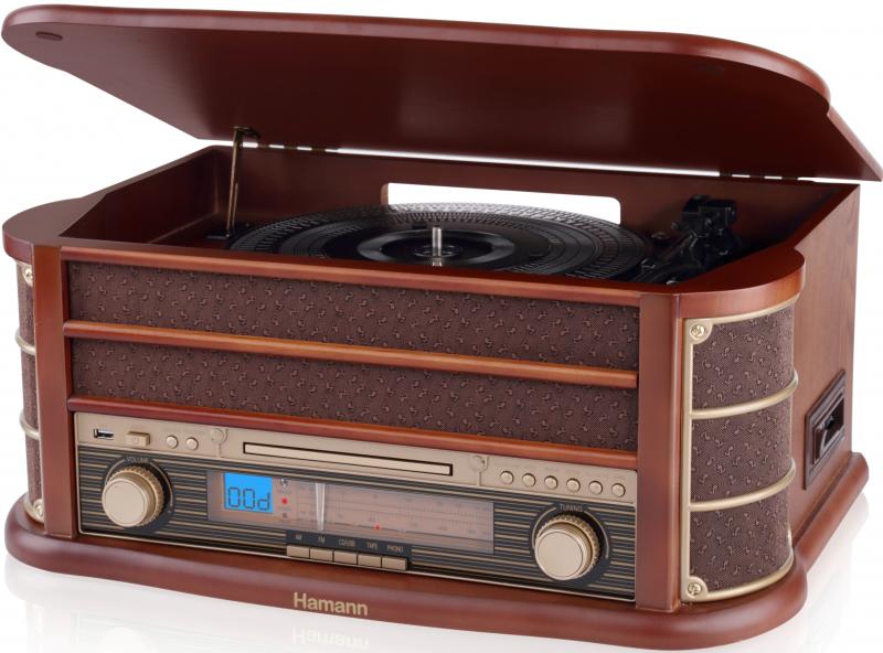 Tocadiscos Vintage C/Radio/Cassette/USB/CD Hamann